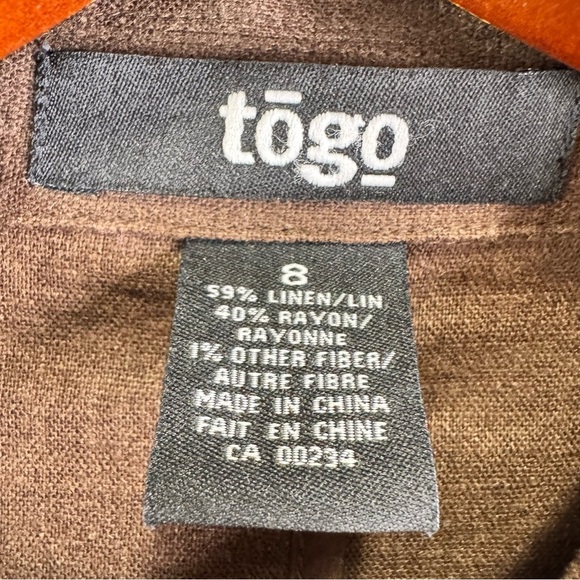 Togo Brown Linen Button Belted Blazer Jacket Size Medium - Picture 7 of 11